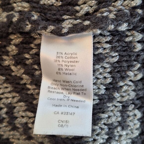 Talbots Metallic Knit Sweater Chunky Long Line Open Front Cardigan Oversized SP - Picture 8 of 13